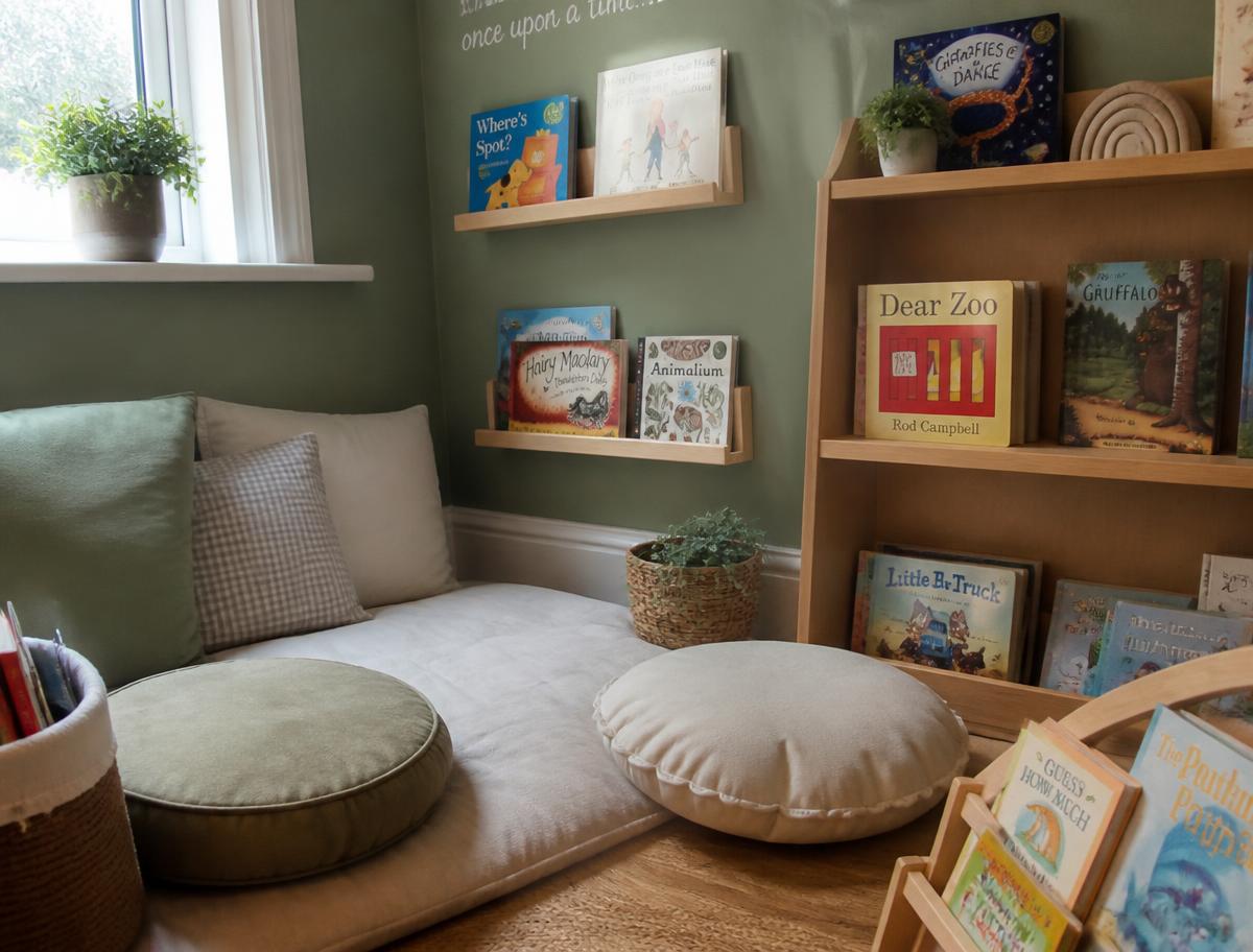 Reading corner with cushions and picture books